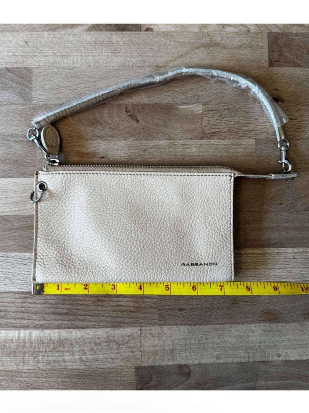RABEANCO Cream Tan Leather Wristlet Clutch Convertible Bag NWOT Minimalist - Picture 7 of 10
